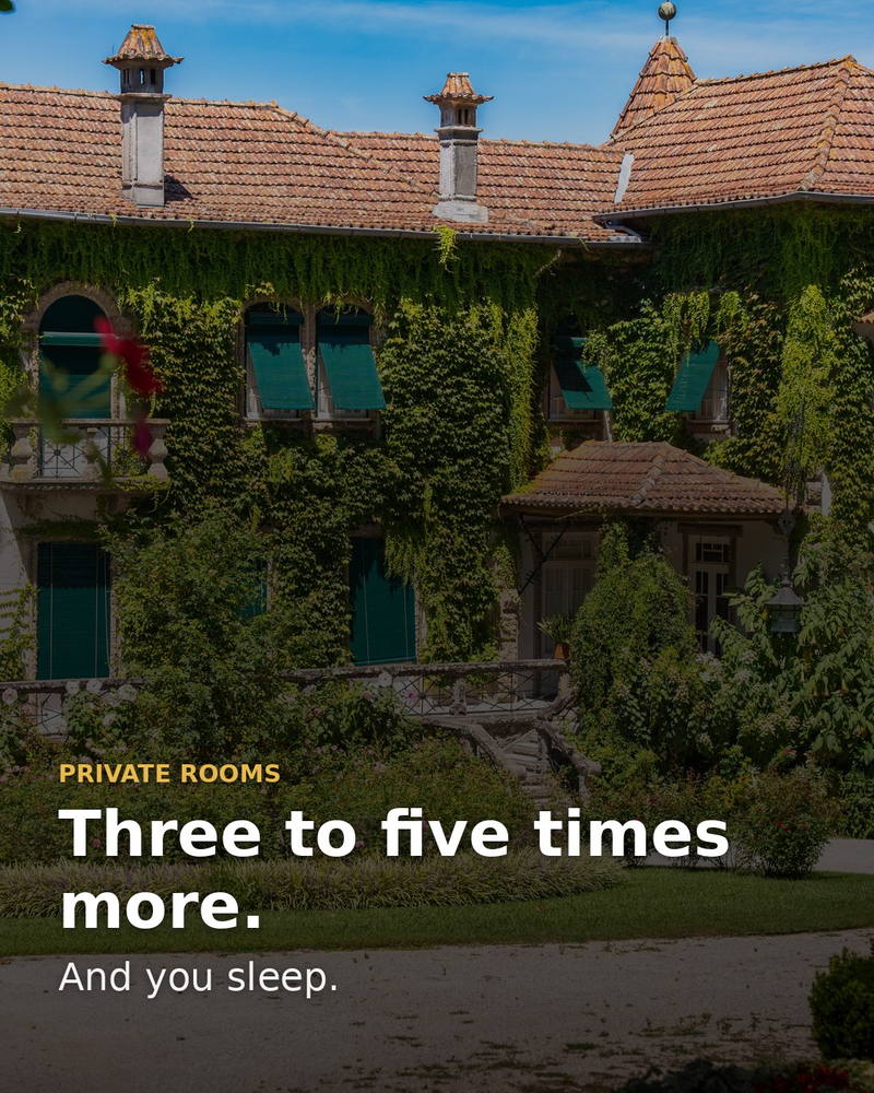 Private rooms cost three to five times more, and you sleep.