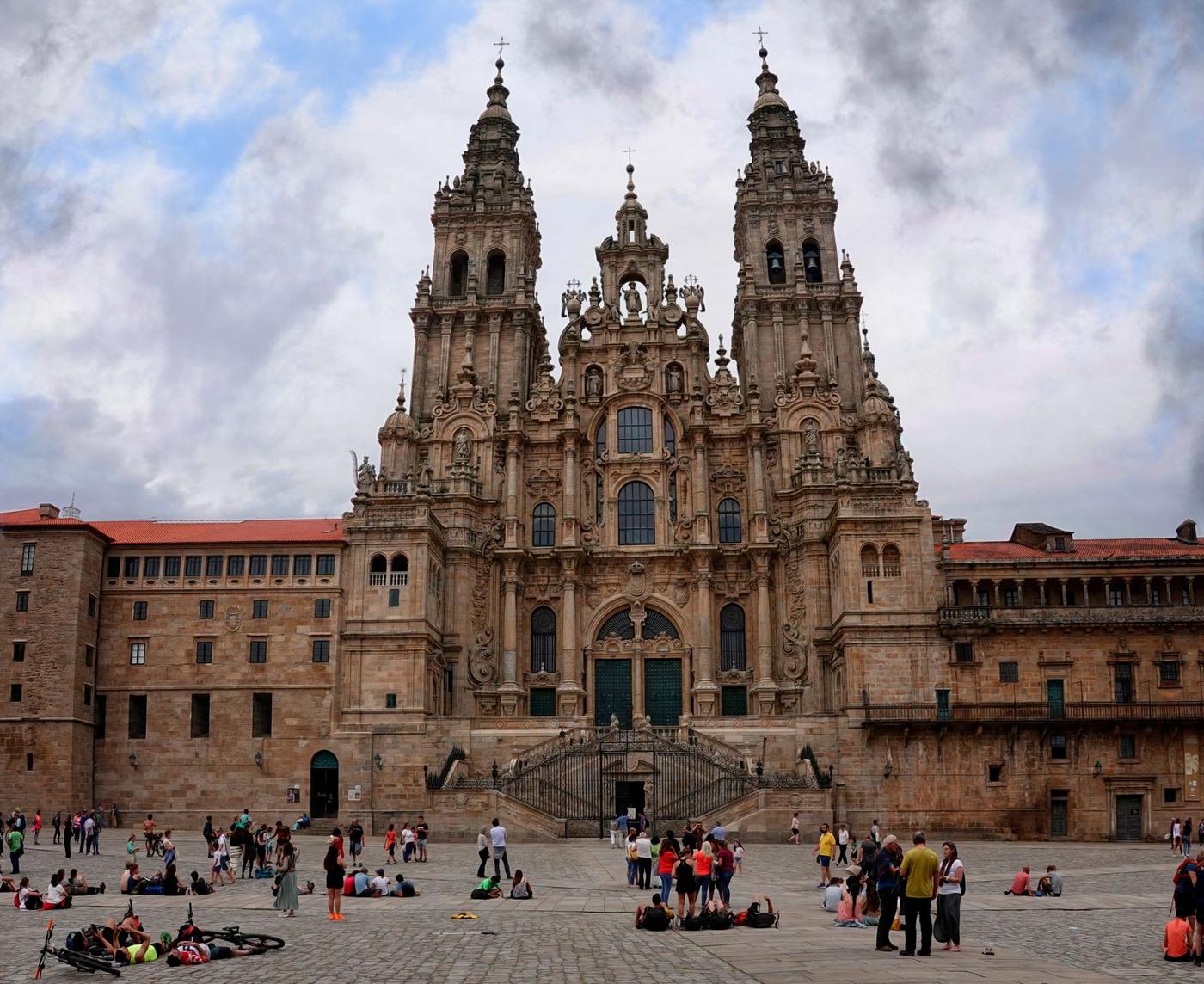 Pilgrims in the cathedral square in Santiago de Compostela